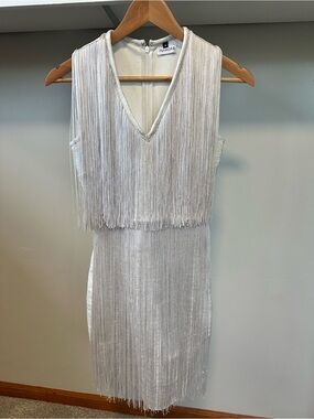 Stunning Silver Fringe Dress by INAMORE | Size S – Party-Ready Glam!